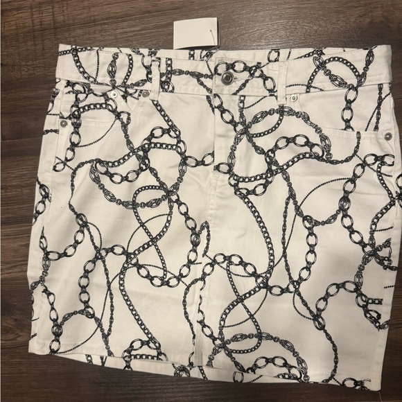 NWT Cache white denim chain print skirt sz 10 - Picture 1 of 3